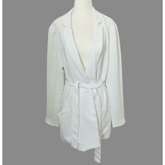 Willow & Thread Blazer Open Front Tie Waist Pockets White Size 16 - Picture 3 of 10